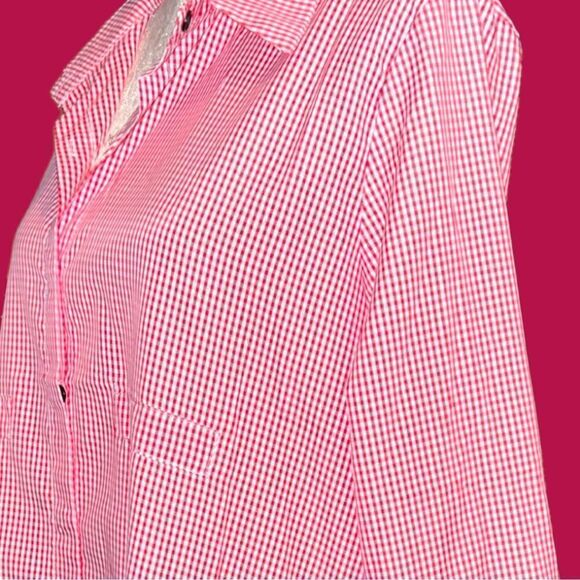 Hot pink checkered longer hem button up blouse - Picture 5 of 13